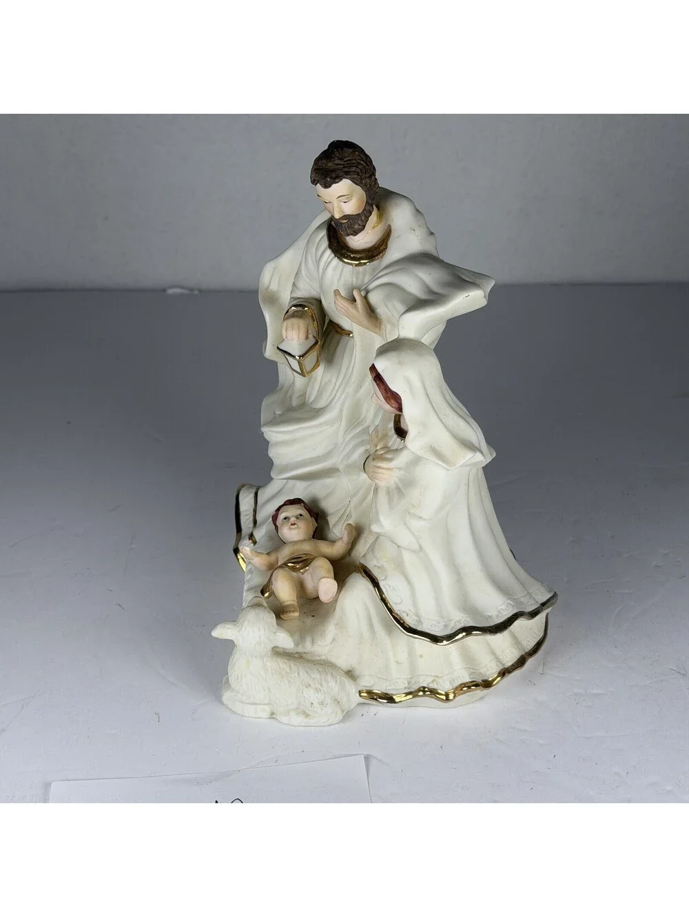 Vintage Enesco Porcelain Nativity Figurine Holy Family Gold Trim S-12